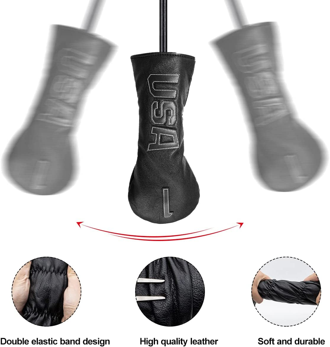 Golf Club Head Covers,Usa Golf Driver Headcover Fariway Wood Covers Hybrid Head Covers 3 Wood Headcover Leather Golf Headcover with Number Tag for All Brand