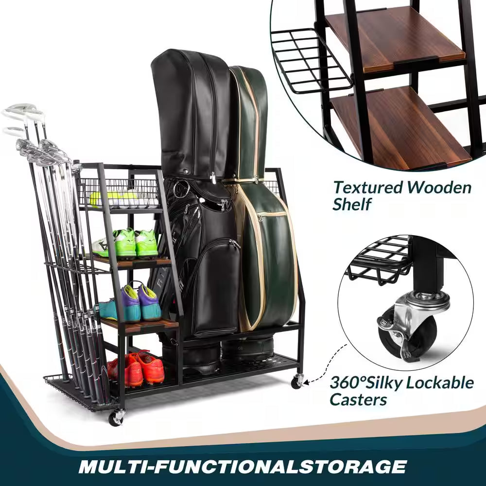 Golf Bag Storage Garage Organizer Golf Bag Rack for 2 Golf Bags and Golf Equipment Accessories Golf Club Storage Stand