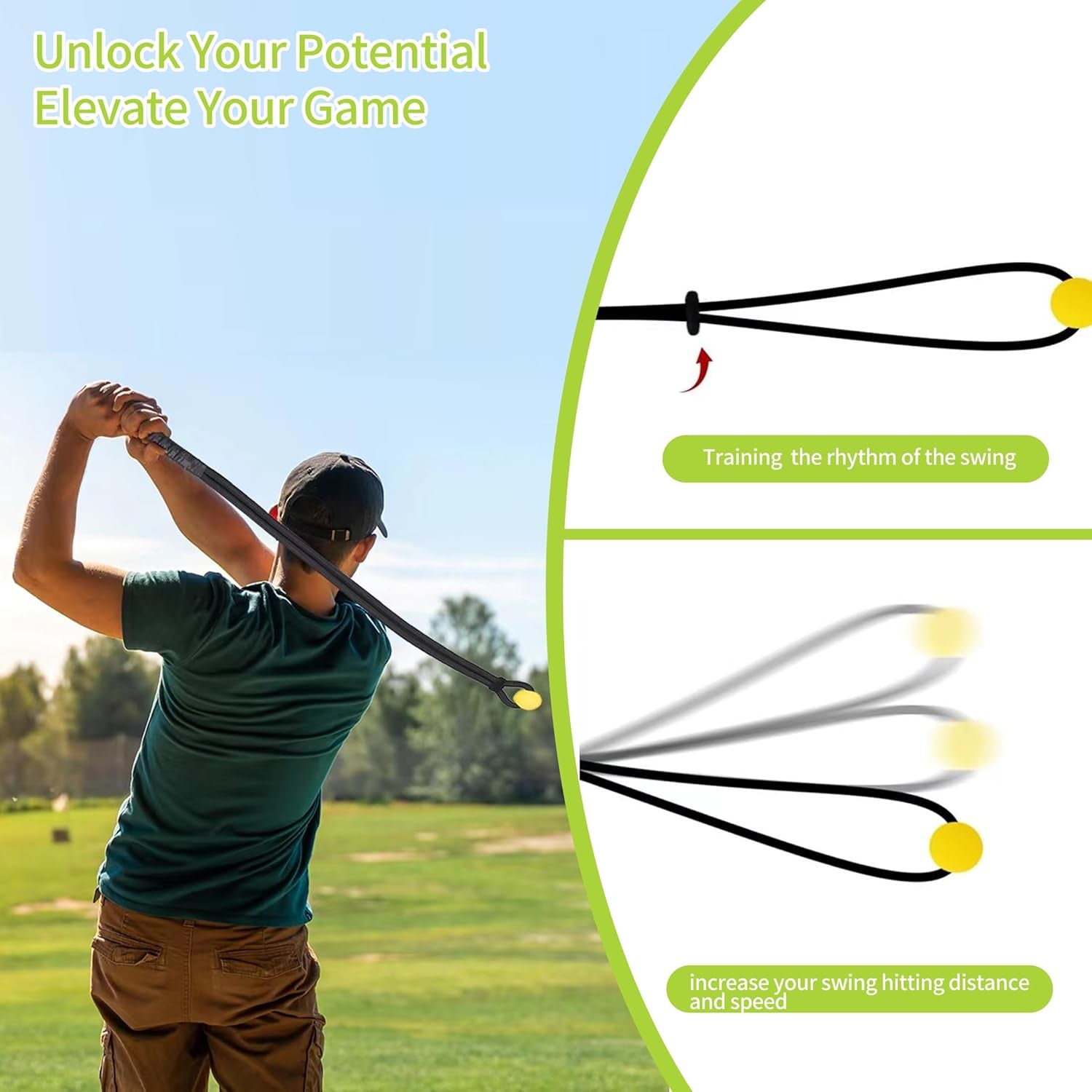 Golf Swing Training Aid for Warmup Posture Corrector Golf Swing Rope Trainer for Arm Strength,Golf Swing Trainer Improve Speed Temple,Golf Training Equipment for Golf Practice for Beginner