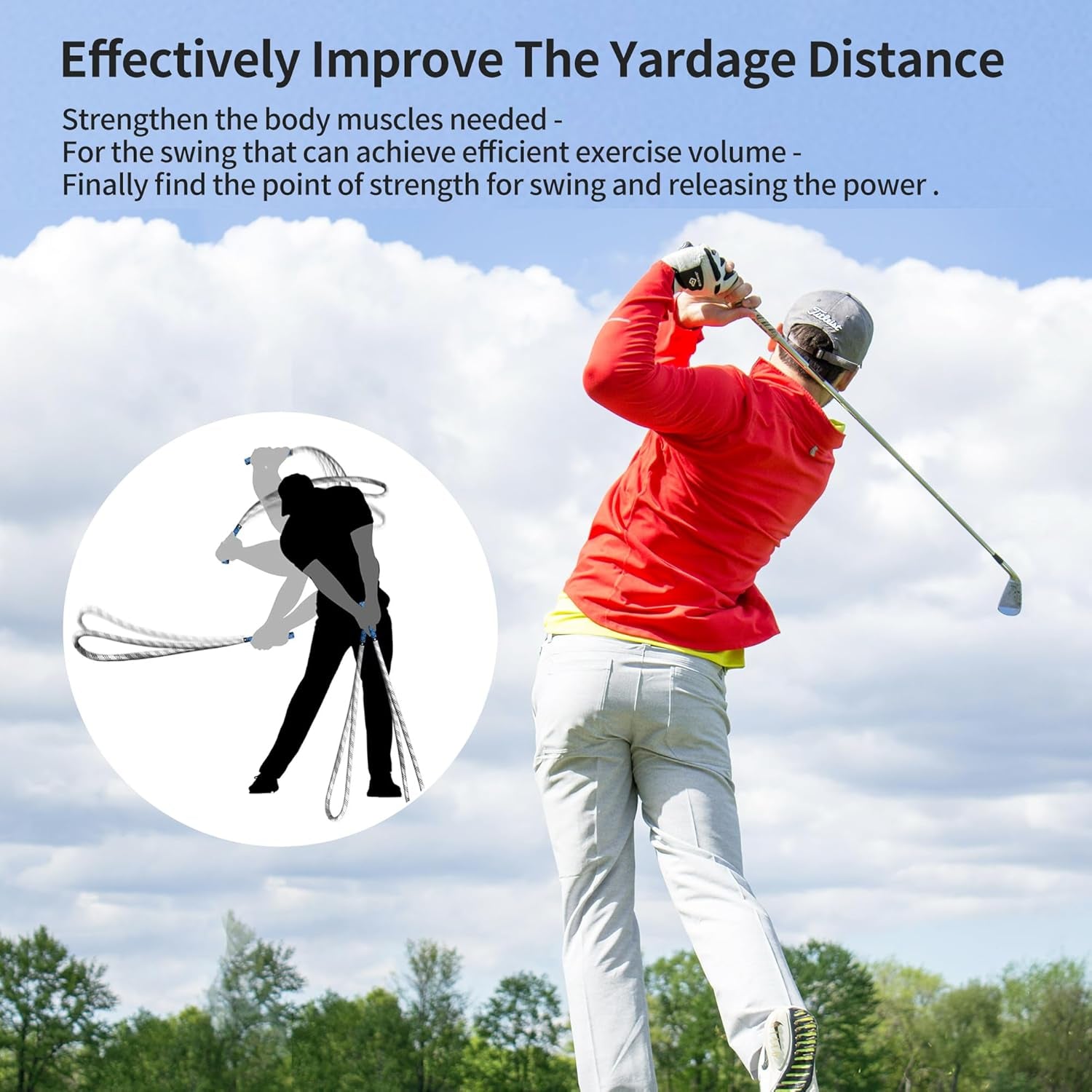Golf Swing Training Aid for Warmup Posture Corrector Golf Swing Rope Trainer for Arm Strength,Golf Swing Trainer Improve Speed Temple,Golf Training Equipment for Golf Practice for Beginner