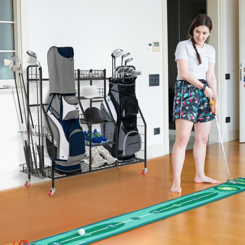 Double Golf Bag Rack with Removable Golf Club Stand and Wheels