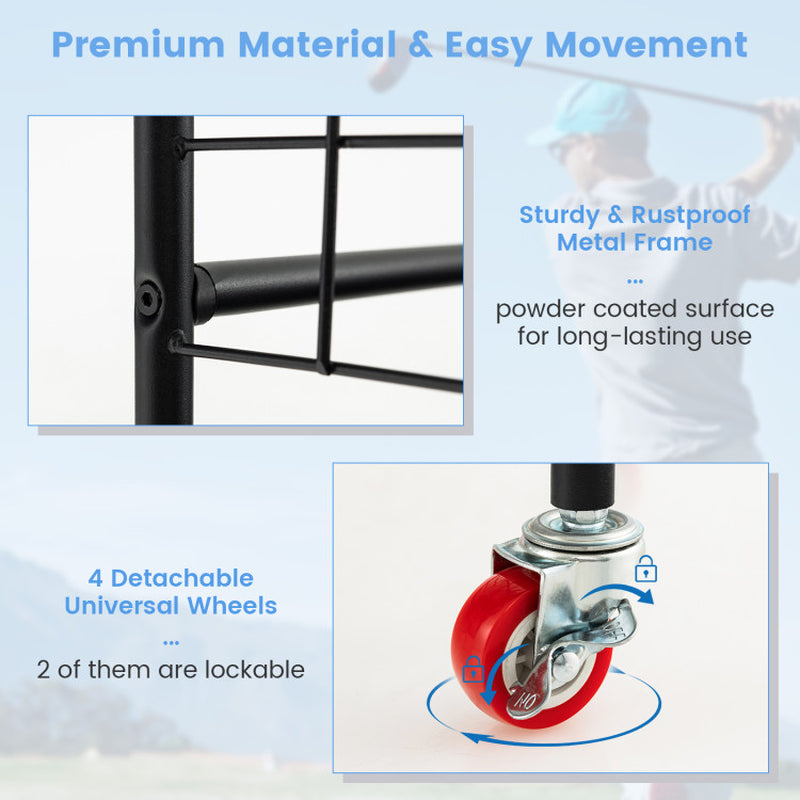 Double Golf Bag Rack with Removable Golf Club Stand and Wheels